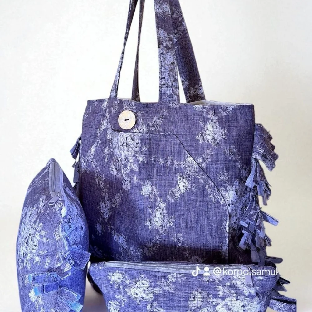 Lavender Floral Tote Bag Set